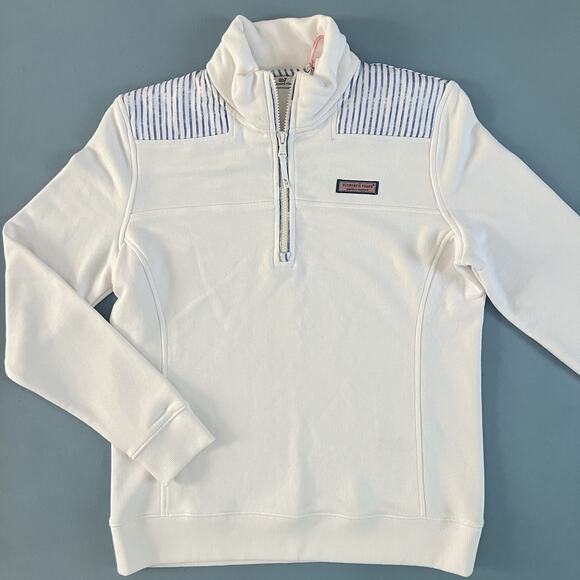 NWT Vineyard Vines Striped Relaxed Shep Shirt White Pullover Sweatshirt - Picture 1 of 5
